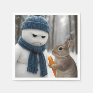 Weihnachts-Schmollender-Schneemann mit einem Hasen Serviette