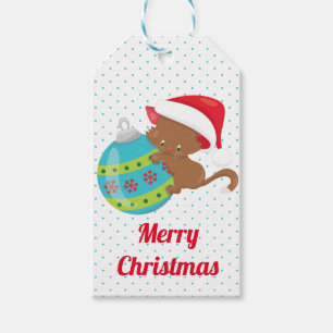 Weihnachts-Schmuck-Kätzchen Blau Punkte Cartoon Geschenkanhänger
