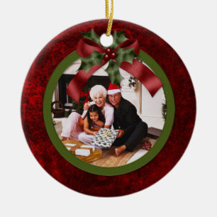 Weihnachts-Schmuck Roter und Grüner Stechpalmen-Bo Keramik Ornament
