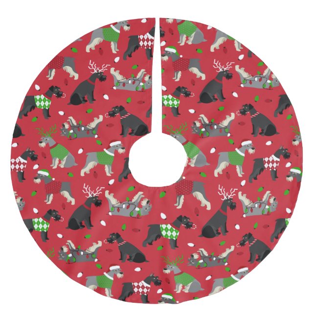 Weihnachts Schnauzer Brushed Polyester Tree Skirt Polyester Weihnachtsbaumdecke (Vorderseite)