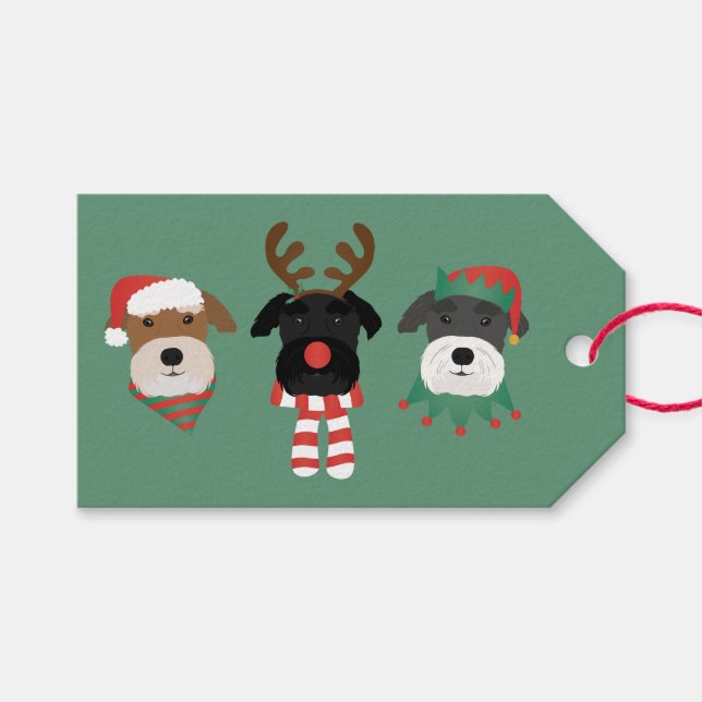 Weihnachts Schnauzer Hunde Geschenkanhänger (Vorderseite (Horizontal))