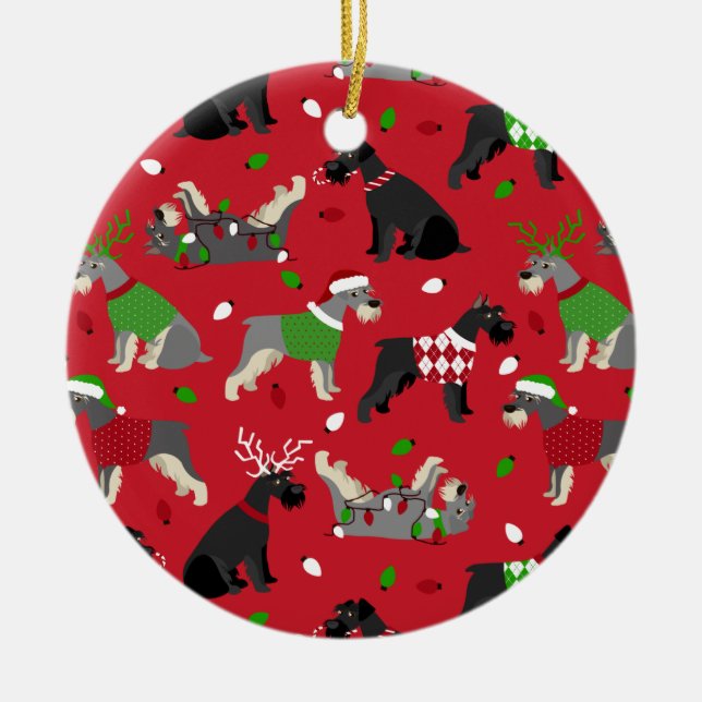 Weihnachts Schnauzer Keramik Ornament (Vorne)
