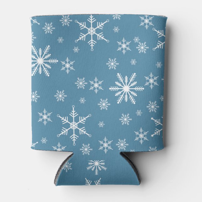 Weihnachts-Schneeflocke auf blau Dosenkühler (Vorderseite)