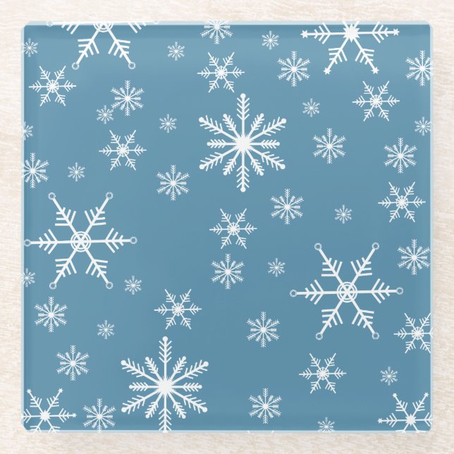 Weihnachts-Schneeflocke auf blau Glasuntersetzer (Vorderseite)