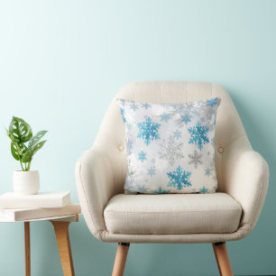 Weihnachts-Schneeflocke Blau Weiße Kissen