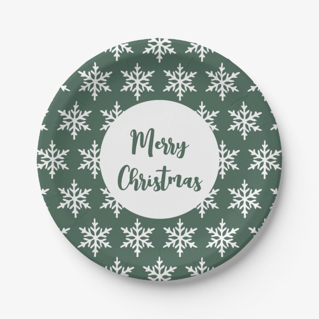 Weihnachts-Schneeflocke Grüne Minimalistische Feie Pappteller (Vorderseite)
