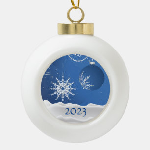 Weihnachts-Schneeflocke-Schmuck 2023 Namen hinzufü Keramik Kugel-Ornament