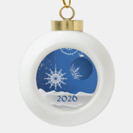 Weihnachts-Schneeflocke-Schmuck 2026 oder Name hin Keramik Kugel-Ornament