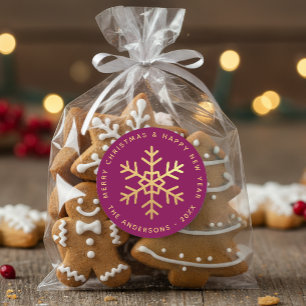 Weihnachts-Schneeflocke Wein Farbe Elegant Faux Go Runder Aufkleber