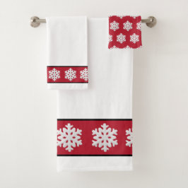 Weihnachts-Schneeflocken auf Rot Badhandtuch Set