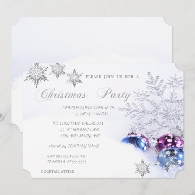 Weihnachts-Schneeflocken-Bälle, Corporate Party Einladung (Vorne/Hinten)