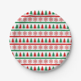Weihnachts-Schneeflocken & Bäume Bedruckte Papier- Pappteller