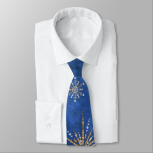Weihnachts-Schneeflocken Blau & Gold Festtag Krawatte