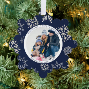 Weihnachts-Schneeflocken-blaues Foto Ornament Karte