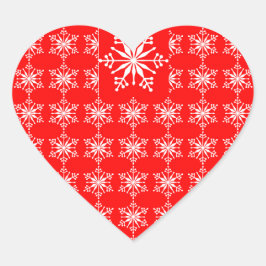 Weihnachts-Schneeflocken in Rot und Weiß. Herz-Aufkleber