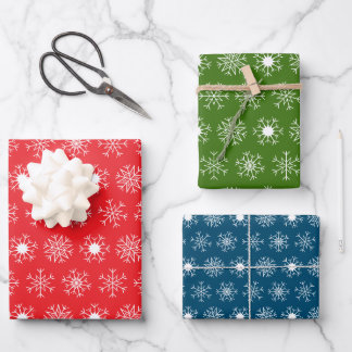 Weihnachts-Schneeflocken, klassisches Rot Grün Bla Geschenkpapier Set