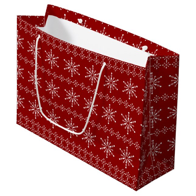 Weihnachts-Schneeflocken-Muster - kundenspezifisch Große Geschenktüte (Vorderseite Schrägansicht)