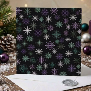 Weihnachts-Schneeflocken-Muster Schwarz Lila Mint Karte
