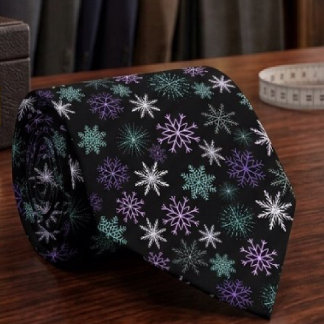 Weihnachts-Schneeflocken-Muster Schwarz Lila Mint  Krawatte