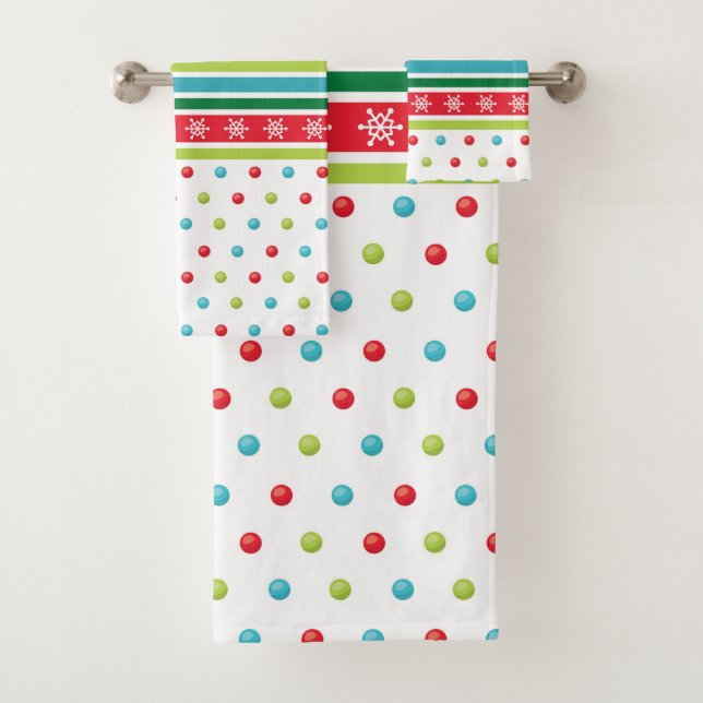 Weihnachts-Schneeflocken-Polka-Punktmuster Badhandtuch Set (Insitu)