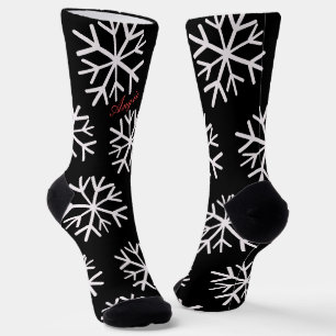 Weihnachts-Schneeflocken Schwarz Weiß Schriftzug N Socken