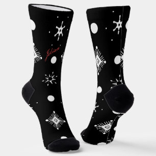 Weihnachts-Schneeflocken Schwarz Weiß Schriftzug R Socken