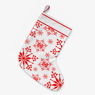 Weihnachts-Schneeflocken-Strumpf in Rot und Weiß. Kleiner Weihnachtsstrumpf