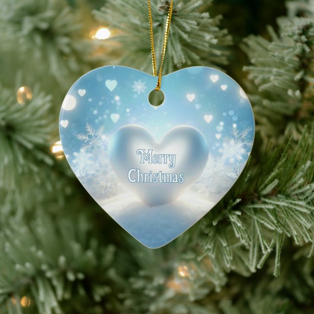 Weihnachts-Schneeflockenherz Keramik Ornament (Baum)