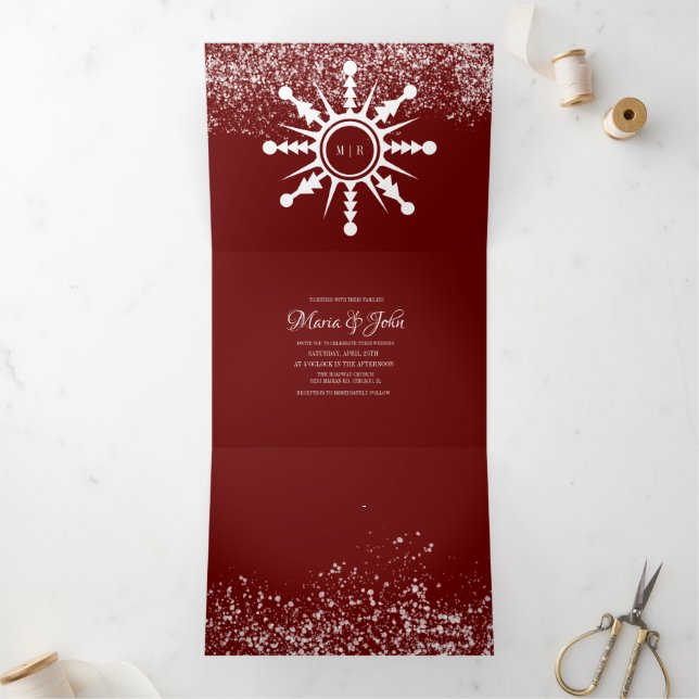 Weihnachts-Schneeflottos-Hochzeit Dreifach Gefaltete Einladung (Innenseite)