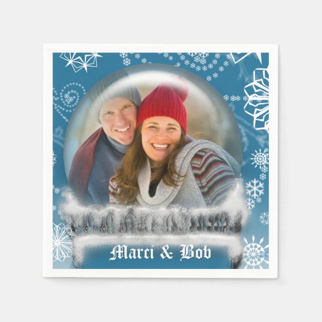 Weihnachts-Schneeglobe-Fotovorlage Personalisiert Serviette (Vorderseite)