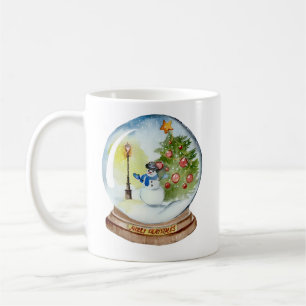 Weihnachts-Schneekugel mit Schneemann und Baum Kaffeetasse