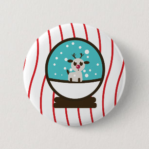 Weihnachts-Schneekugel-Rentier Button