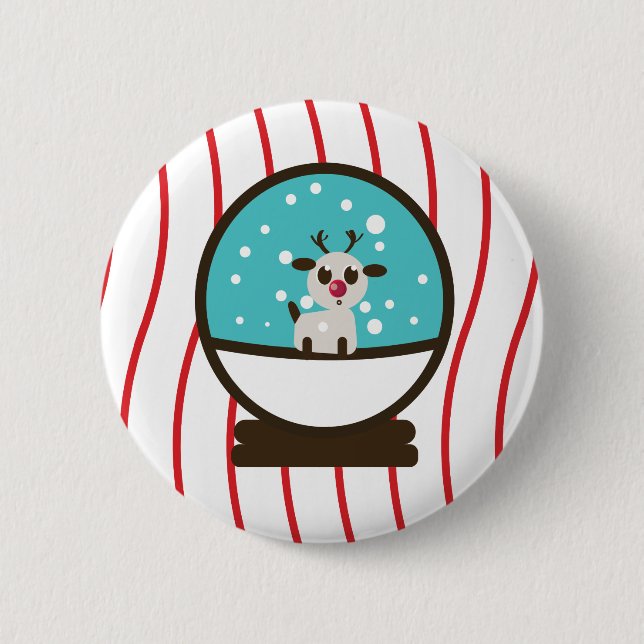 Weihnachts-Schneekugel-Rentier Button (Vorderseite)