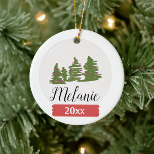 Weihnachts-Schneekugel und Baum Doodle Keramik Ornament