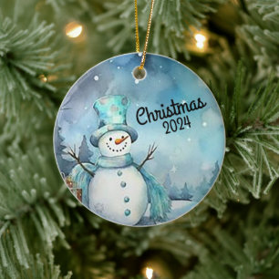 Weihnachts-Schneemann 2024 Keramik Ornament