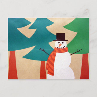 Weihnachts-Schneemann & Bäume Feiertagspostkarte