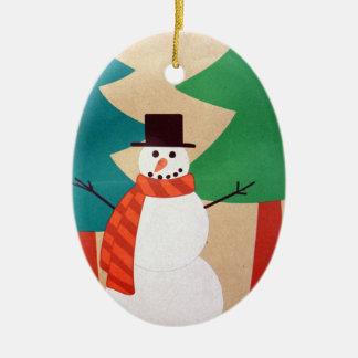 Weihnachts-Schneemann & Bäume Keramikornament
