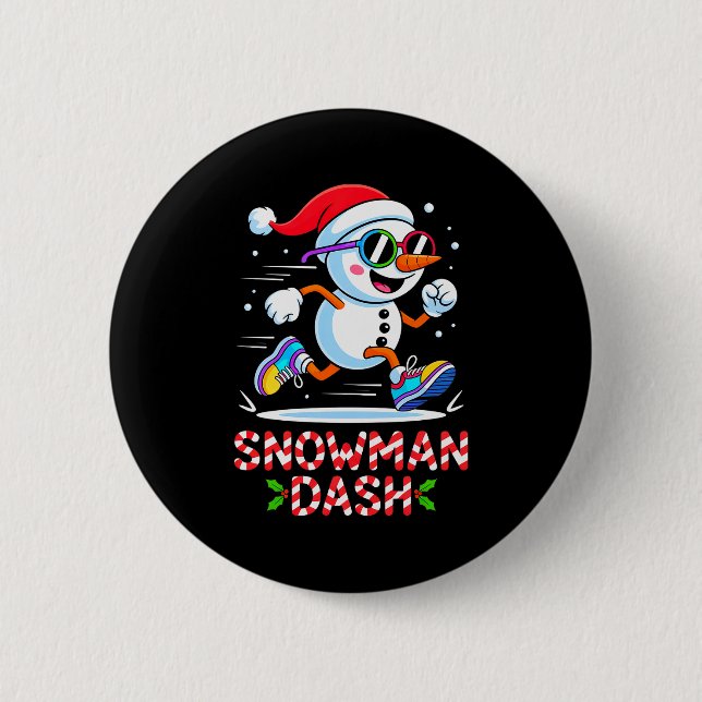 Weihnachts Schneemann Dash Laufend Läufer Marathon Button (Vorderseite)