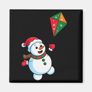 Weihnachts-Schneemann fliegt Drachen lustiger Weih Magnet