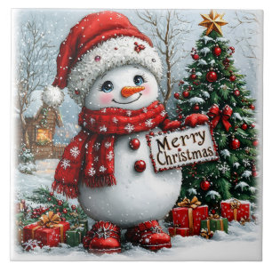 Weihnachts-Schneemann Fliese