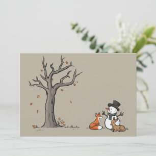 Weihnachts-Schneemann-Fuchs-und-Hirsch-Waldtier  Einladung