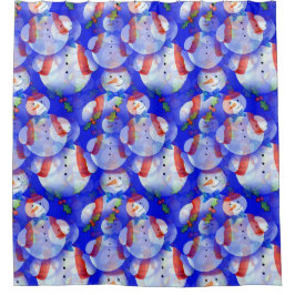 Weihnachts-Schneemann im blauen Hintergrund Neues Duschvorhang