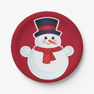 Weihnachts-Schneemann im roten Hintergrund Pappteller
