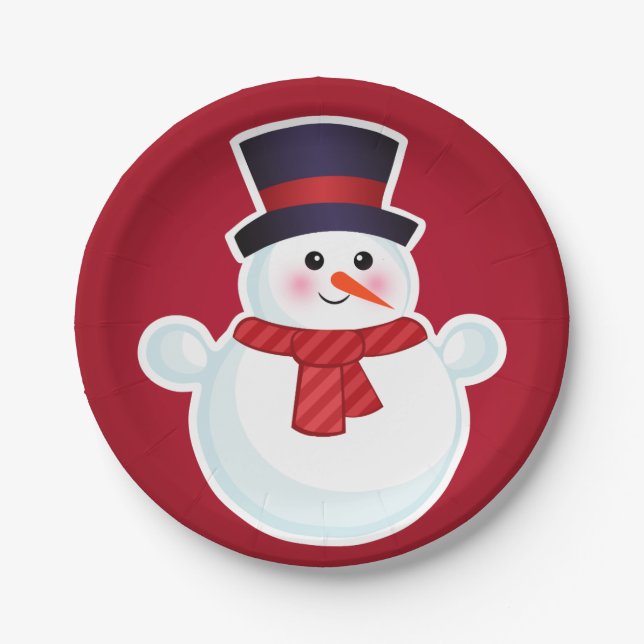 Weihnachts-Schneemann im roten Hintergrund Pappteller (Vorderseite)
