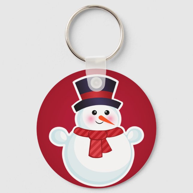 Weihnachts-Schneemann im roten Hintergrund Schlüsselanhänger (Vorderseite)