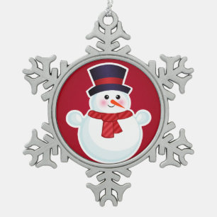 Weihnachts-Schneemann im roten Hintergrund Schneeflocken Zinn-Ornament