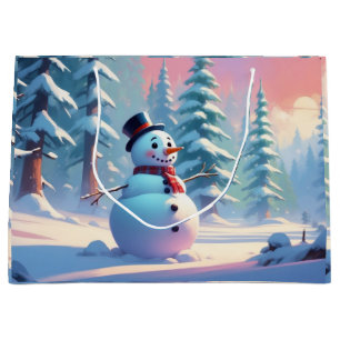Weihnachts-Schneemann im Winterwald Große Geschenktüte