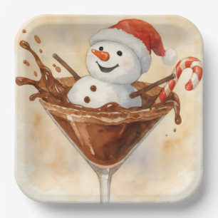 Weihnachts-Schneemann in einem Schokoladen-Martini Pappteller
