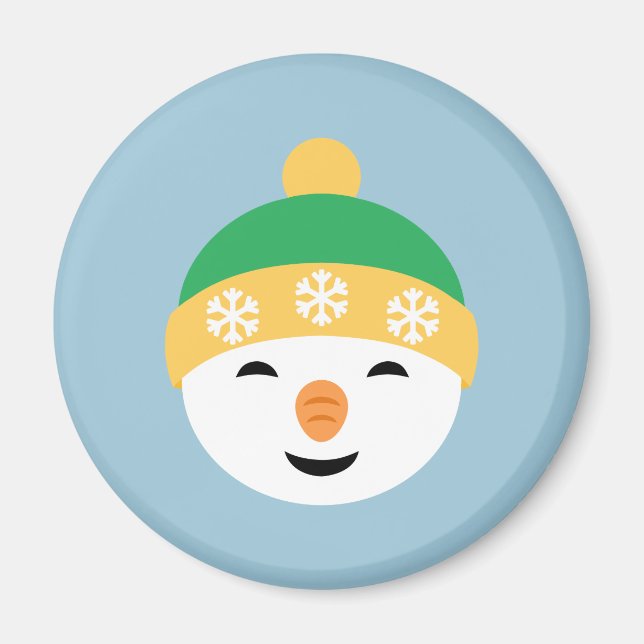 Weihnachts-Schneemann in Green Hat on Light Blue Magnet (Vorne)