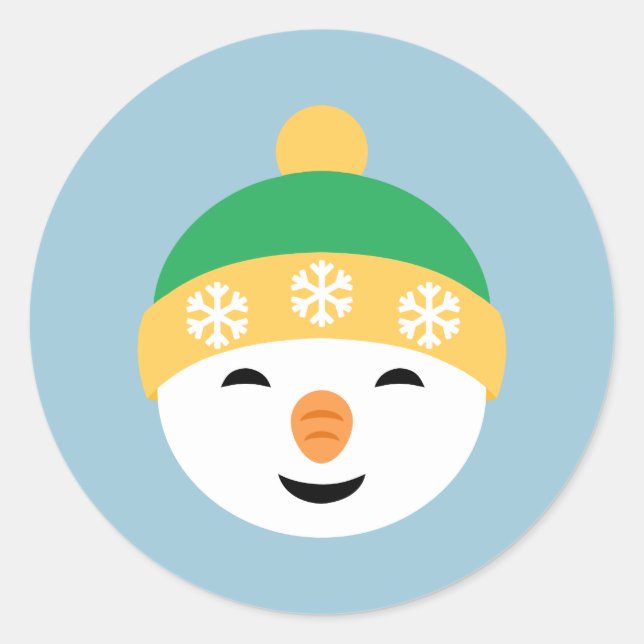 Weihnachts-Schneemann in Green Hat on Light Blue Runder Aufkleber (Vorderseite)